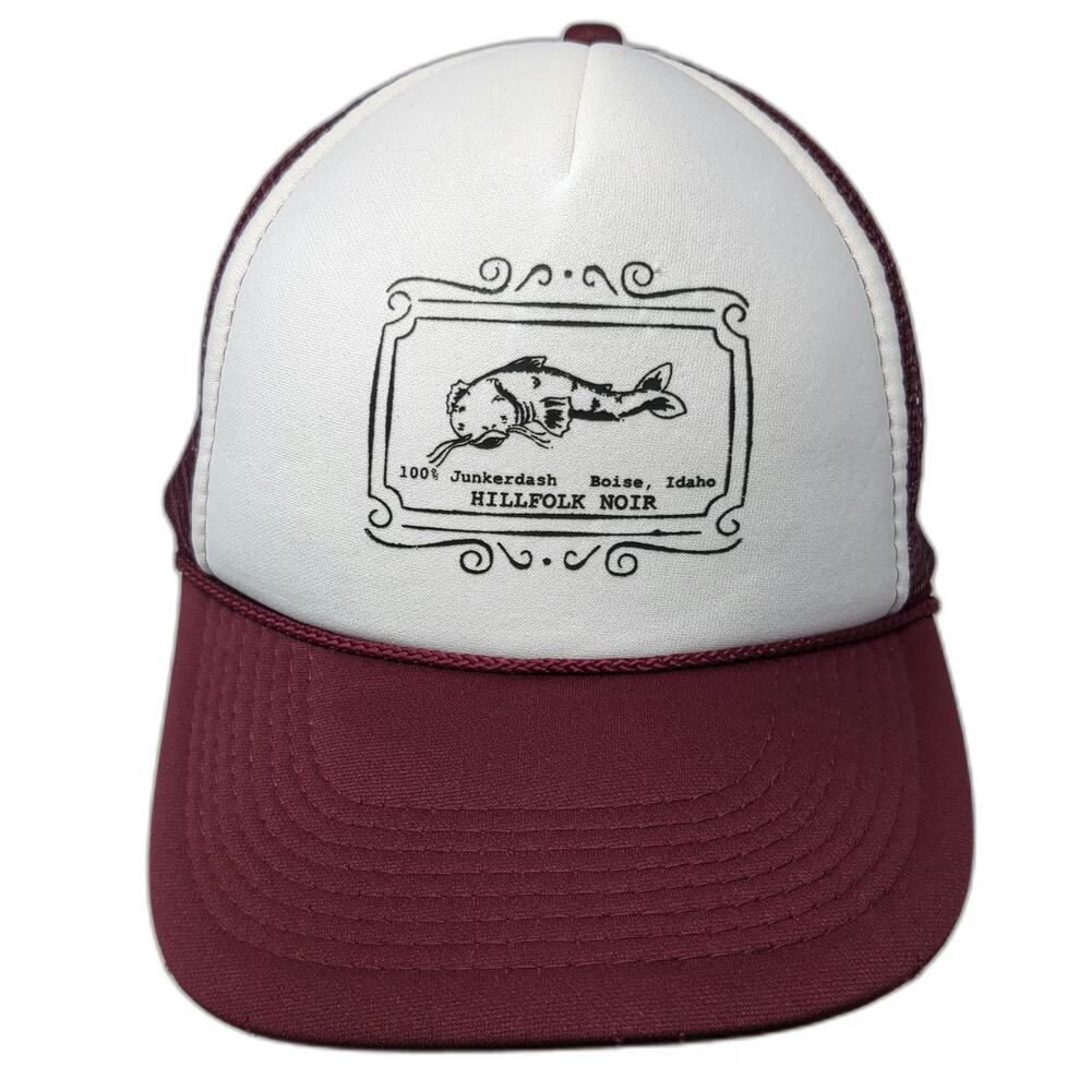 Otto Trucker Hat Red One Size Boise Idaho Hillfolk Noir Fish Graphic Snapback
